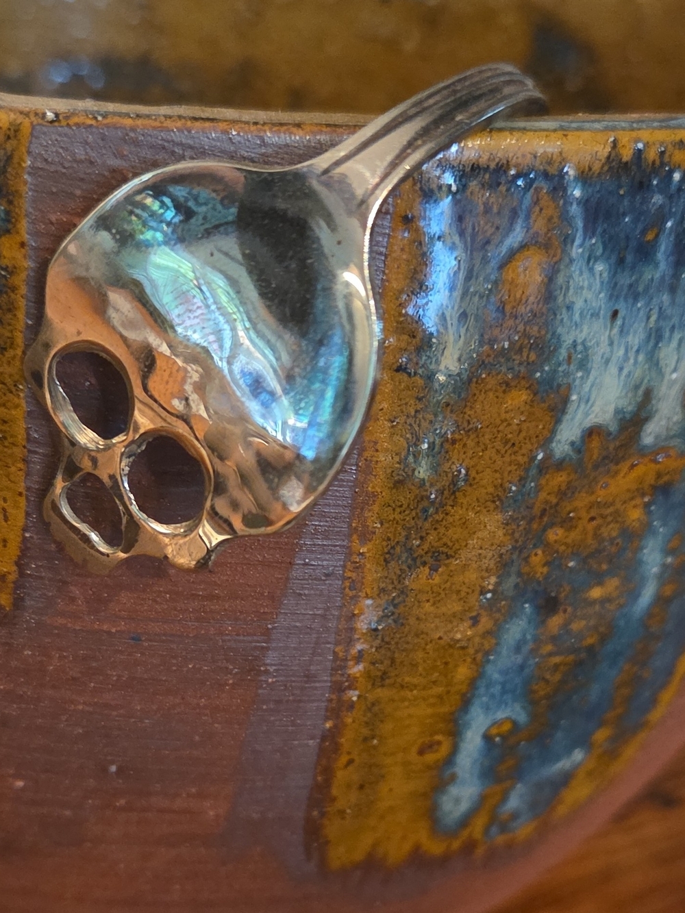 Sterling Silver Skull Spoon Bracelet - Silver
